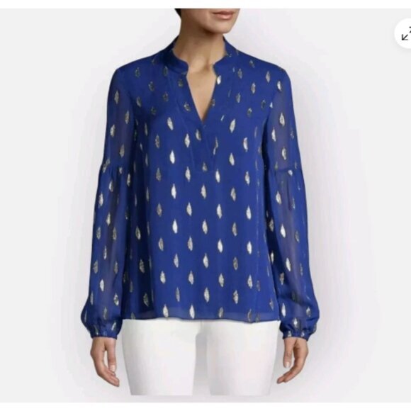 Lilly Pulitzer Tops - Lilly Pulitzer Shea Silk in Lapis Lazuli Blue Metallic Gold Size M